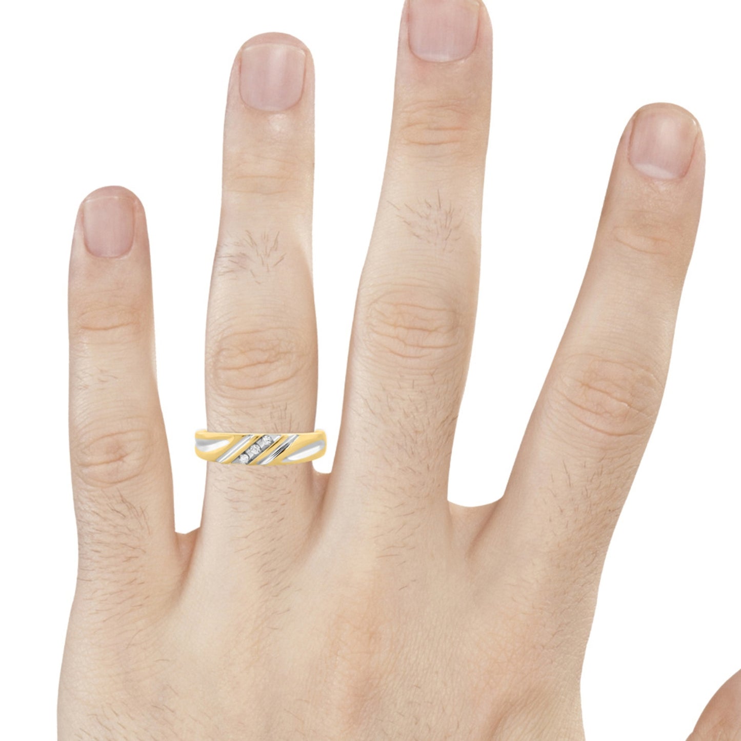 His & Her Round Cut Diamond 14K White & Yellow Gold Finish Wedding Trio Ring Set