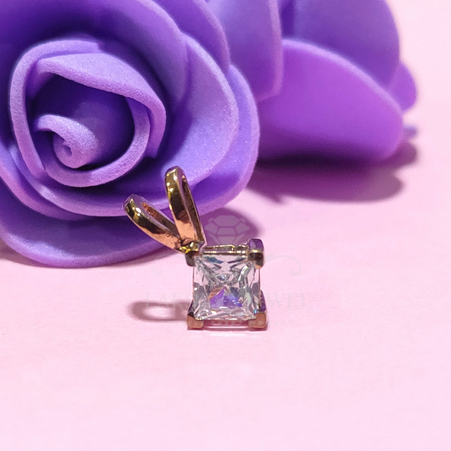 Princess Cut Diamond 14K Yellow Gold Finish Solitaire Pendant Necklace