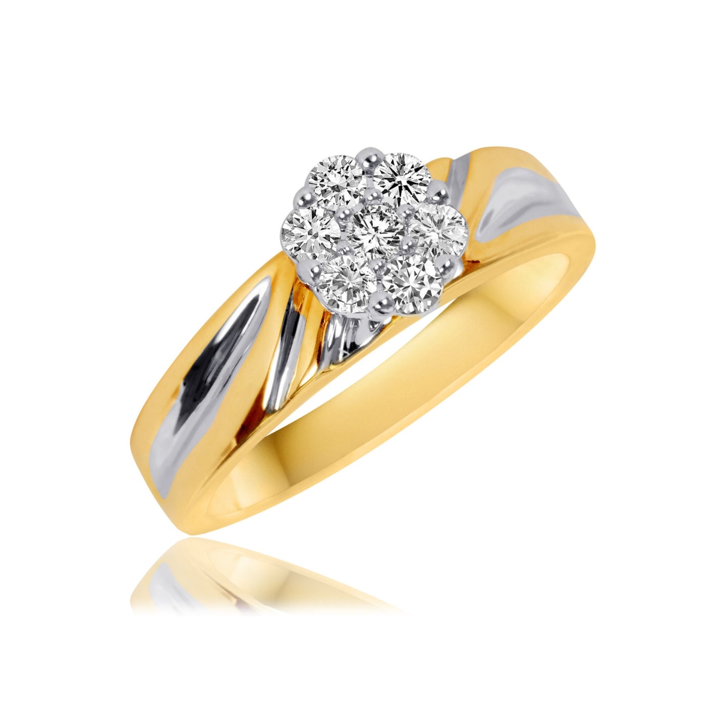 His & Her Round Cut Diamond 14K White & Yellow Gold Finish Wedding Trio Ring Set