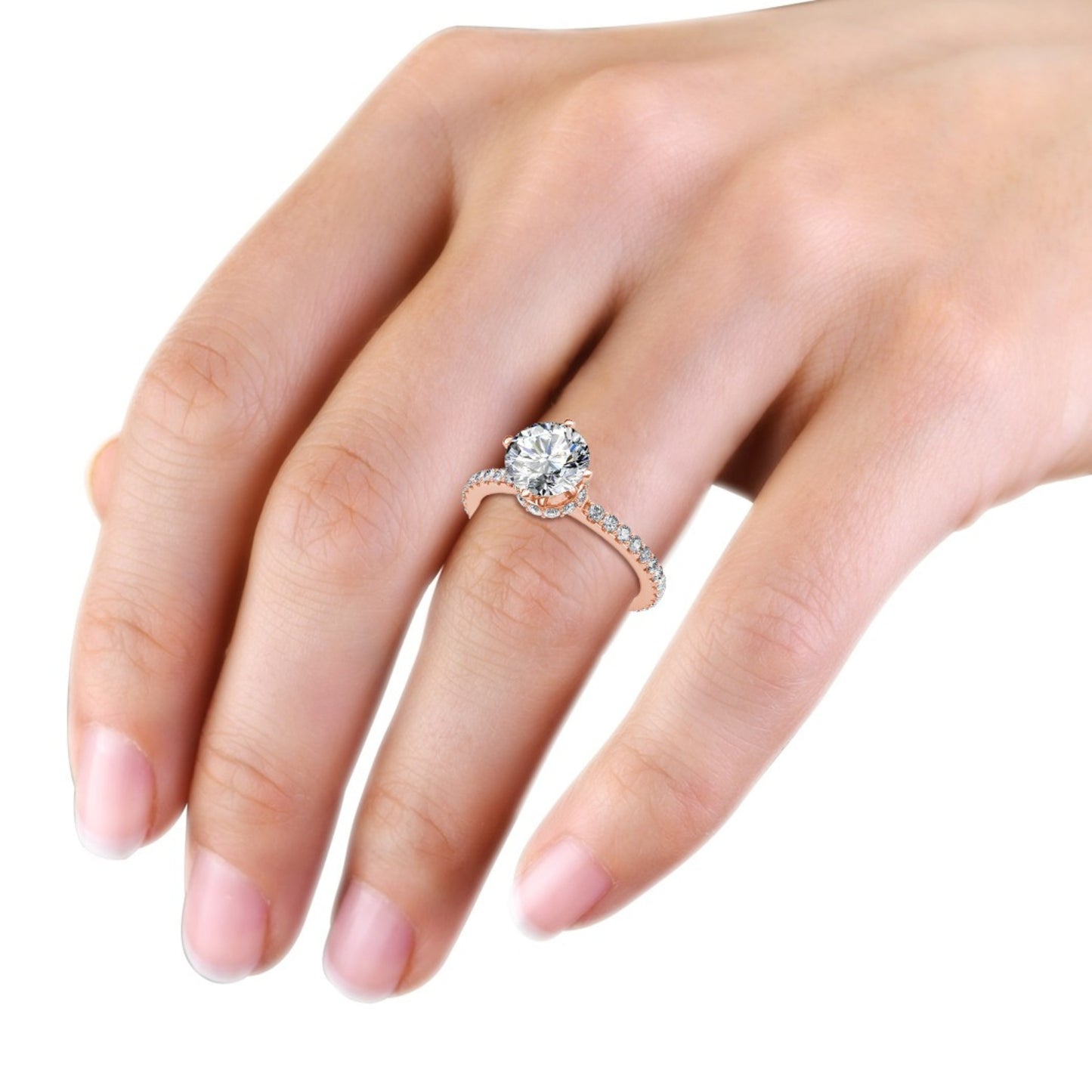 Rose Gold Finish Wedding Ring Round Cut Diamond Ring