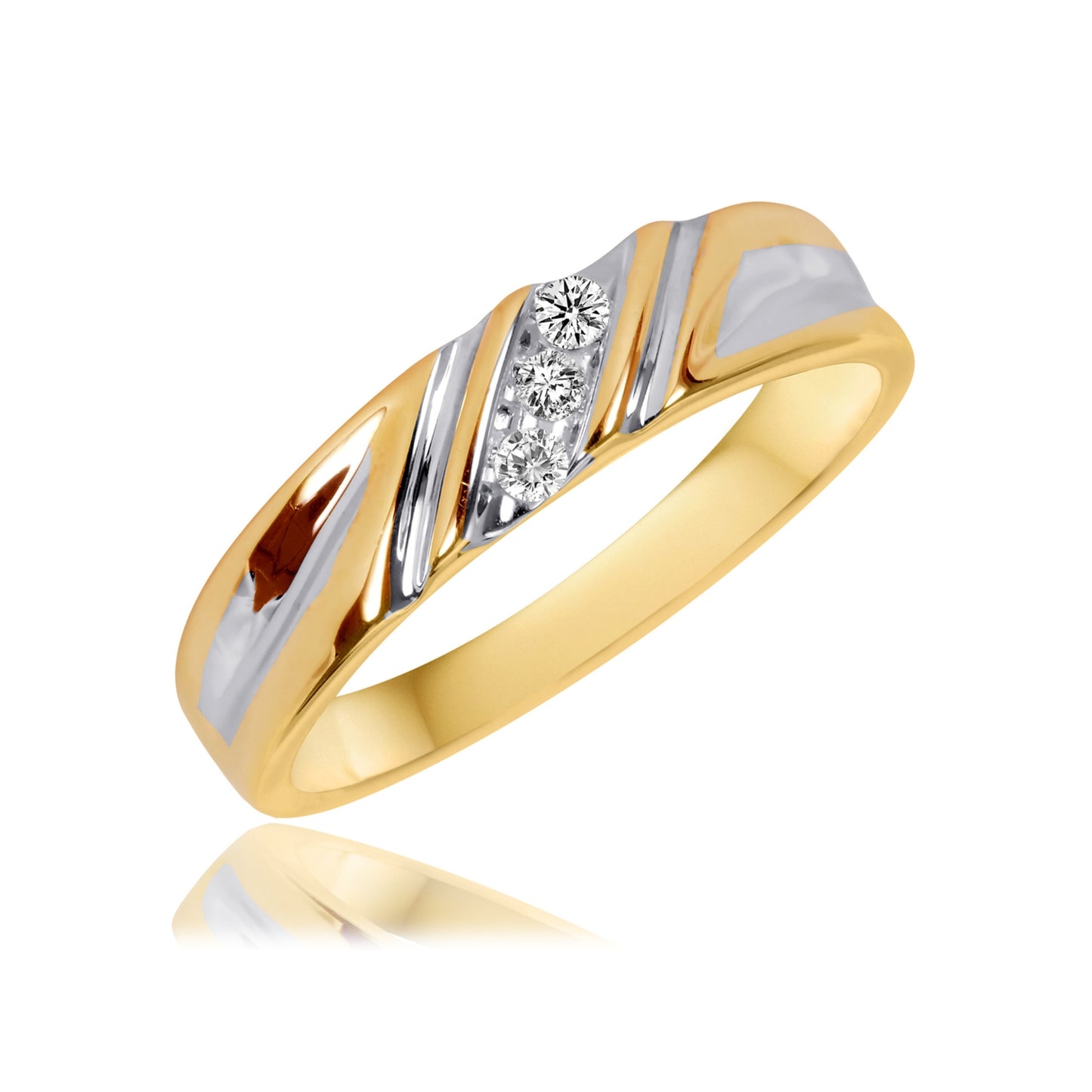 His & Her Round Cut Diamond 14K White & Yellow Gold Finish Wedding Trio Ring Set