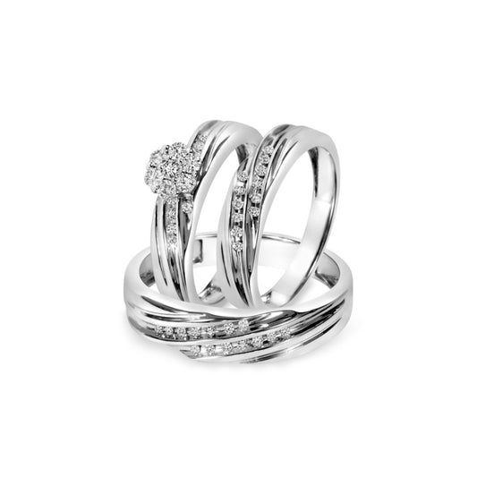 Trio Set For Bride & Groom For Wedding Wear 14K Yellow Gold Finish Round Cut Diamond