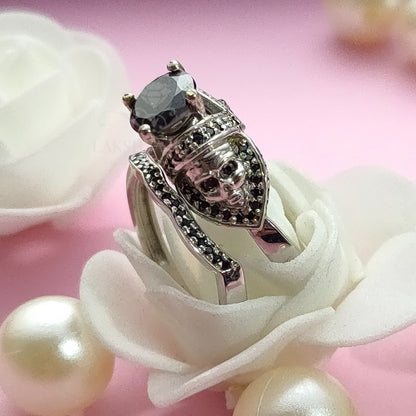 Stunning Black Round Cut Diamond 14K White Gold Finish Bridal Ring Set