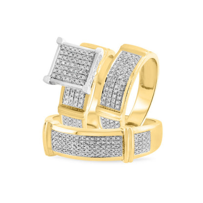 14K Yellow Gold Finish Bride & Groom Trio Ring Set For Wedding