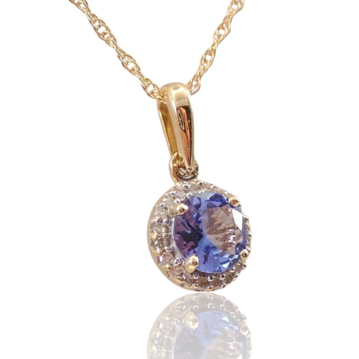 Round Cut Tanzanite 14K Yellow Gold Plated Halo Pendant Necklace