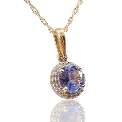 Round Cut Tanzanite 14K Yellow Gold Plated Halo Pendant Necklace