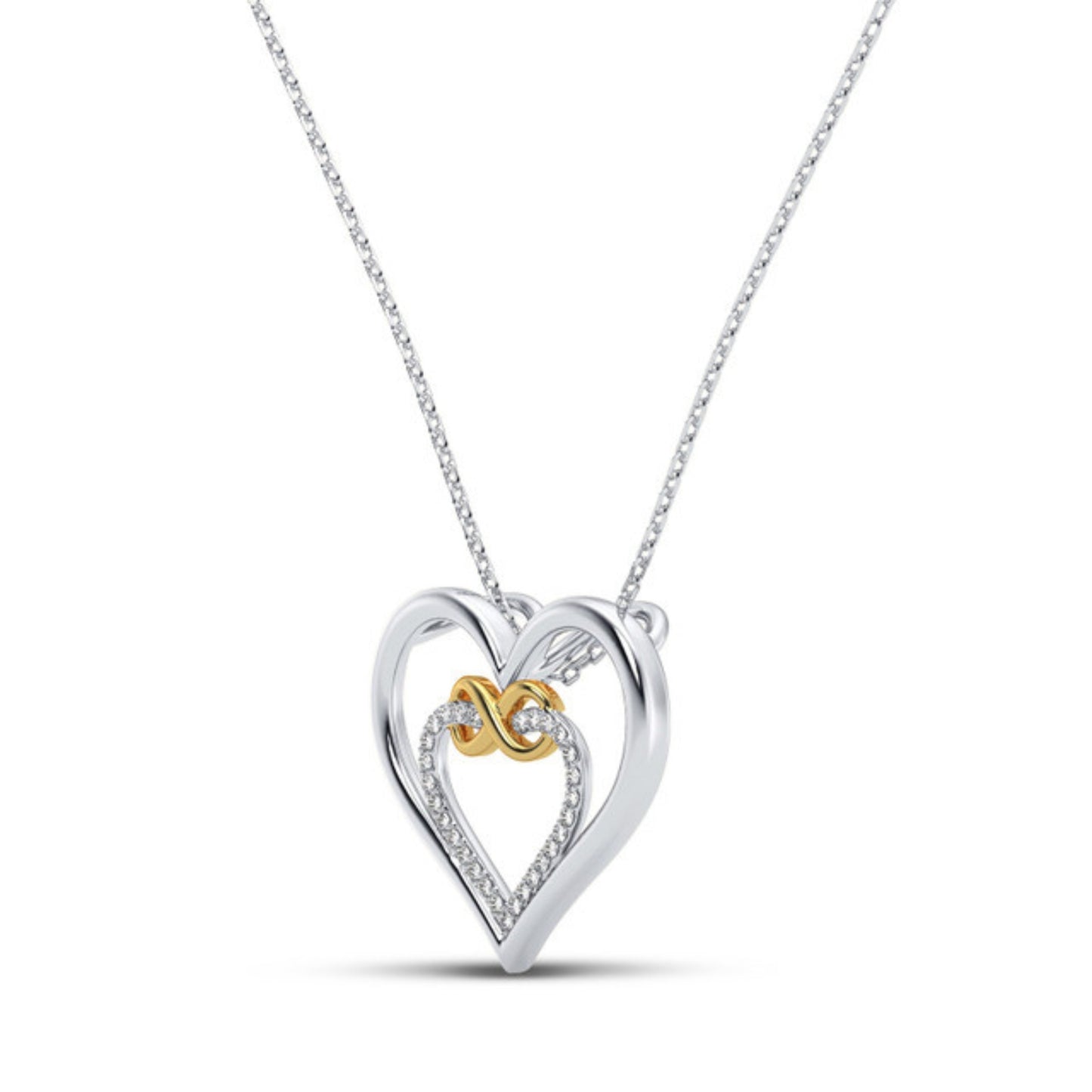 14K White Gold Finish Round Cut Diamond Infinity Love Heart Shape Pendant Gift For Love Once