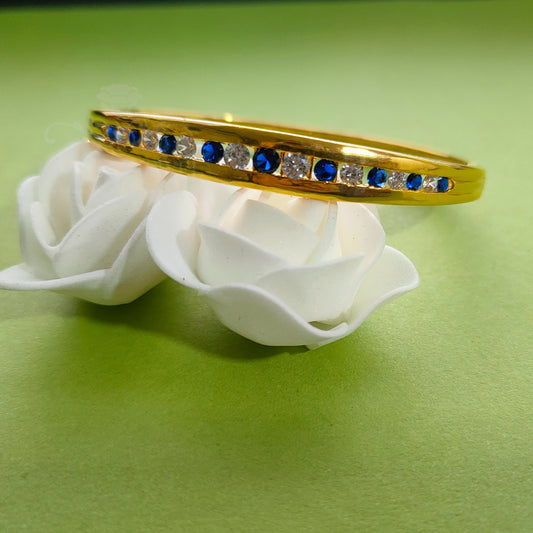 Women's 14K Yellow Gold Finish Round Cut Sapphire & Diamond Bangle Bracelet
