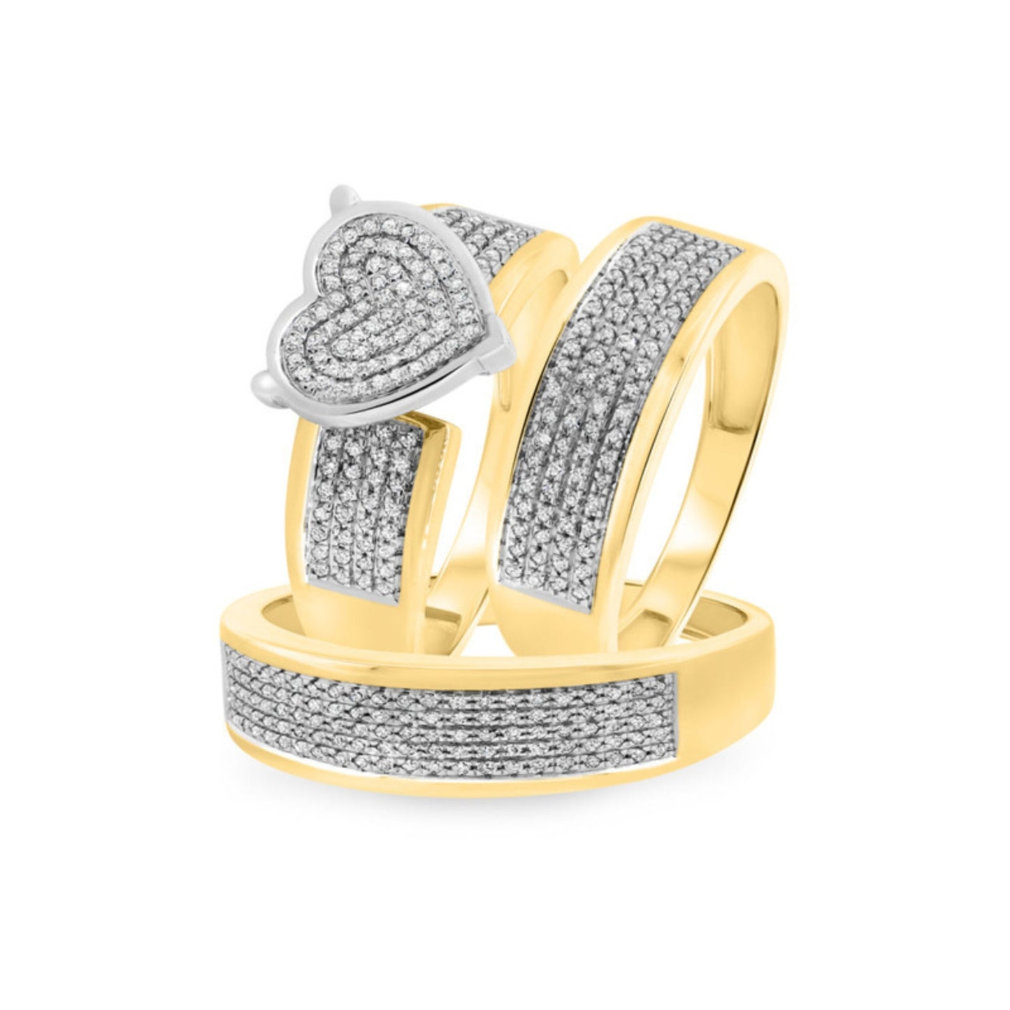 Men's & Women's 14K Yellow Gold Finish Engagement Trio Ring Set