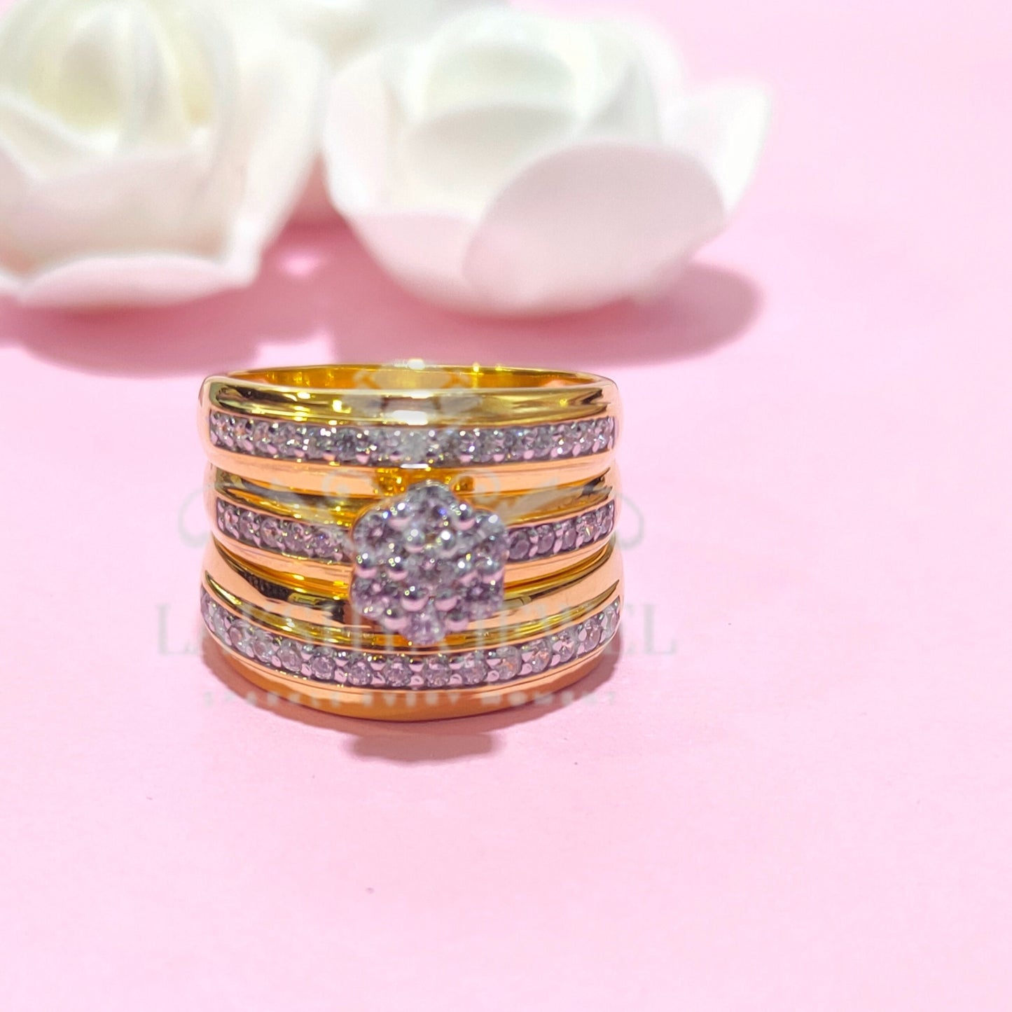 14K Yellow Gold Finish Round Cut Diamond Engagement Ring Set