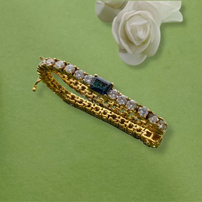 Emerald Cut Blue Sapphire & Round Diamond Women's Classic Bracelet