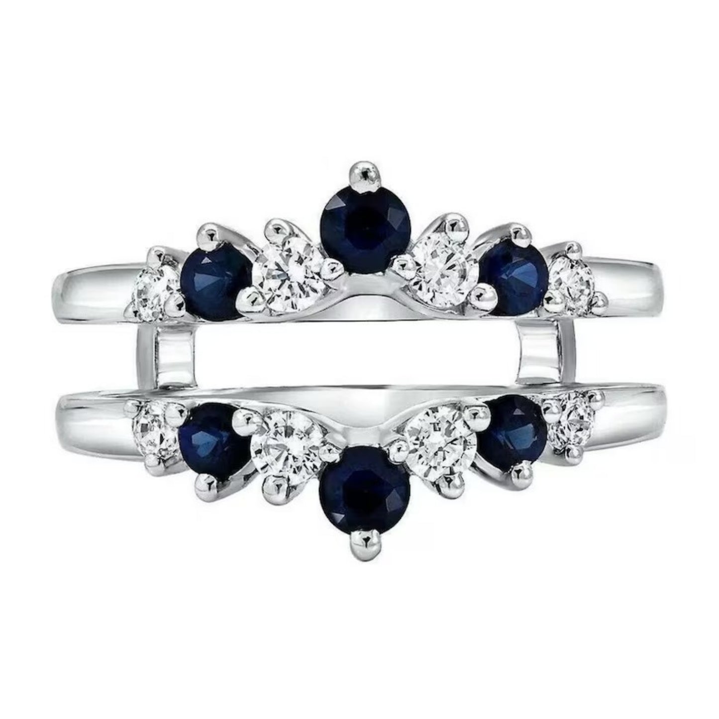 Women's 14K White Gold Plated Round Cut Sapphire & Diamond Wrap/ Enhancer Ring