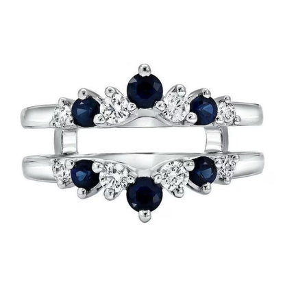 Women's 14K White Gold Plated Round Cut Sapphire & Diamond Wrap/ Enhancer Ring