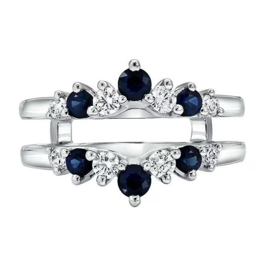 Women's 14K White Gold Plated Round Cut Sapphire & Diamond Wrap/ Enhancer Ring