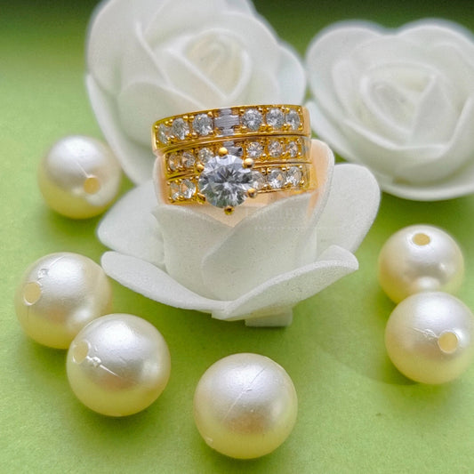 Wedding Wear Trio Ring set For His & Her 14K Yellow Gold Finish Round Cut Diamond Set