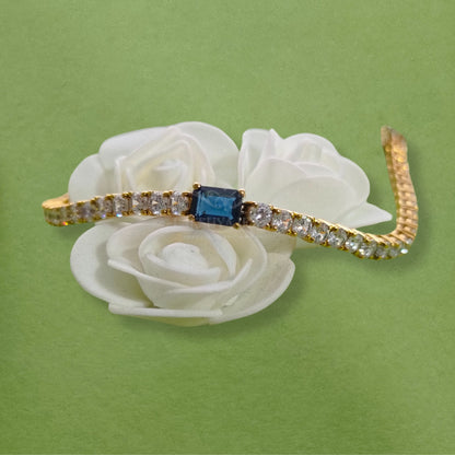Emerald Cut Blue Sapphire & Round Diamond Women's Classic Bracelet