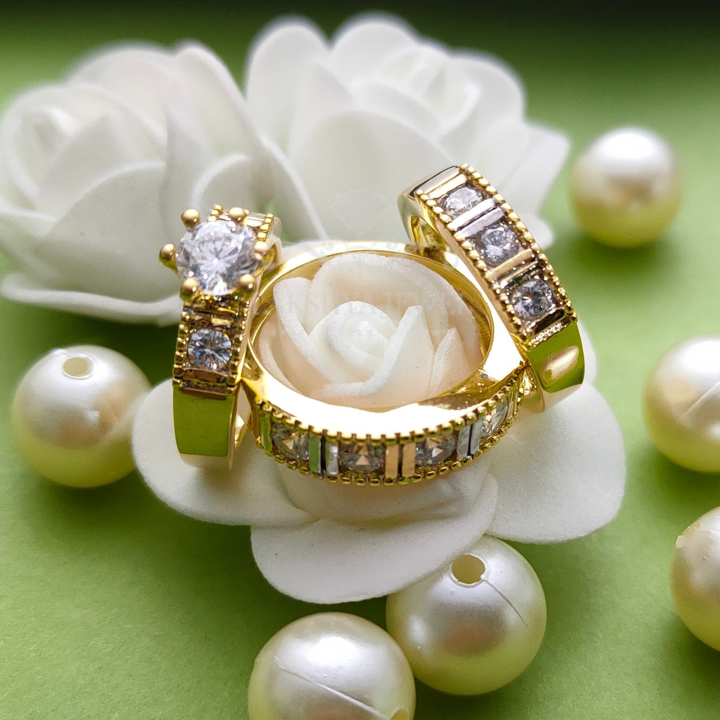 Couple Weddinf Ring Set For Women's & Men's 14K Yellow Gold Finish