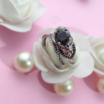 Stunning Black Round Cut Diamond 14K White Gold Finish Bridal Ring Set