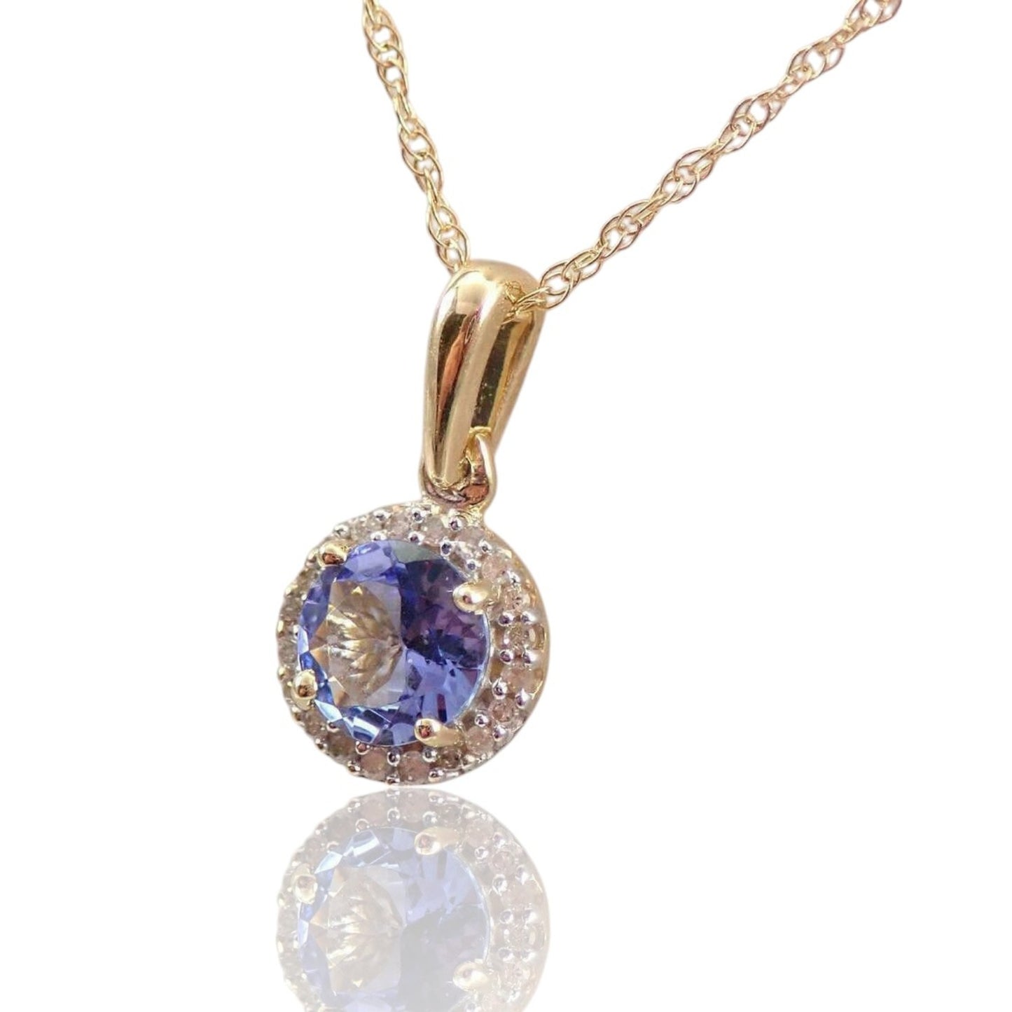 Round Cut Tanzanite 14K Yellow Gold Plated Halo Pendant Necklace