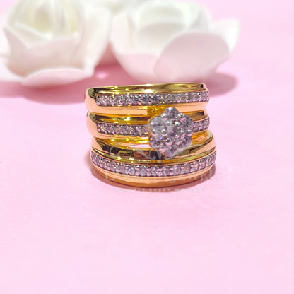 14K Yellow Gold Finish Round Cut Diamond Engagement Ring Set