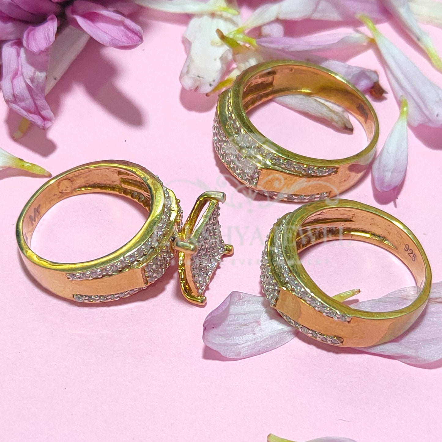 Women's & Men's Trio Ring Set 14K Yellow Gold Finish Round Cut Diamond
