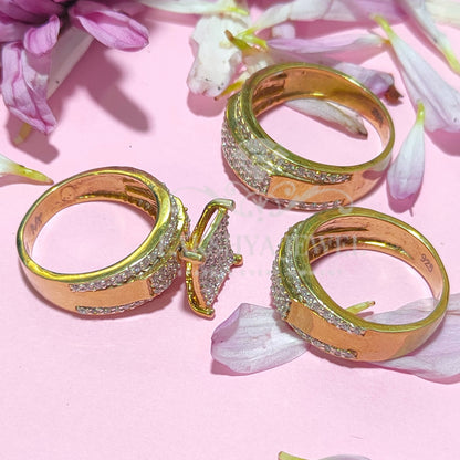 Women's & Men's Trio Ring Set 14K Yellow Gold Finish Round Cut Diamond