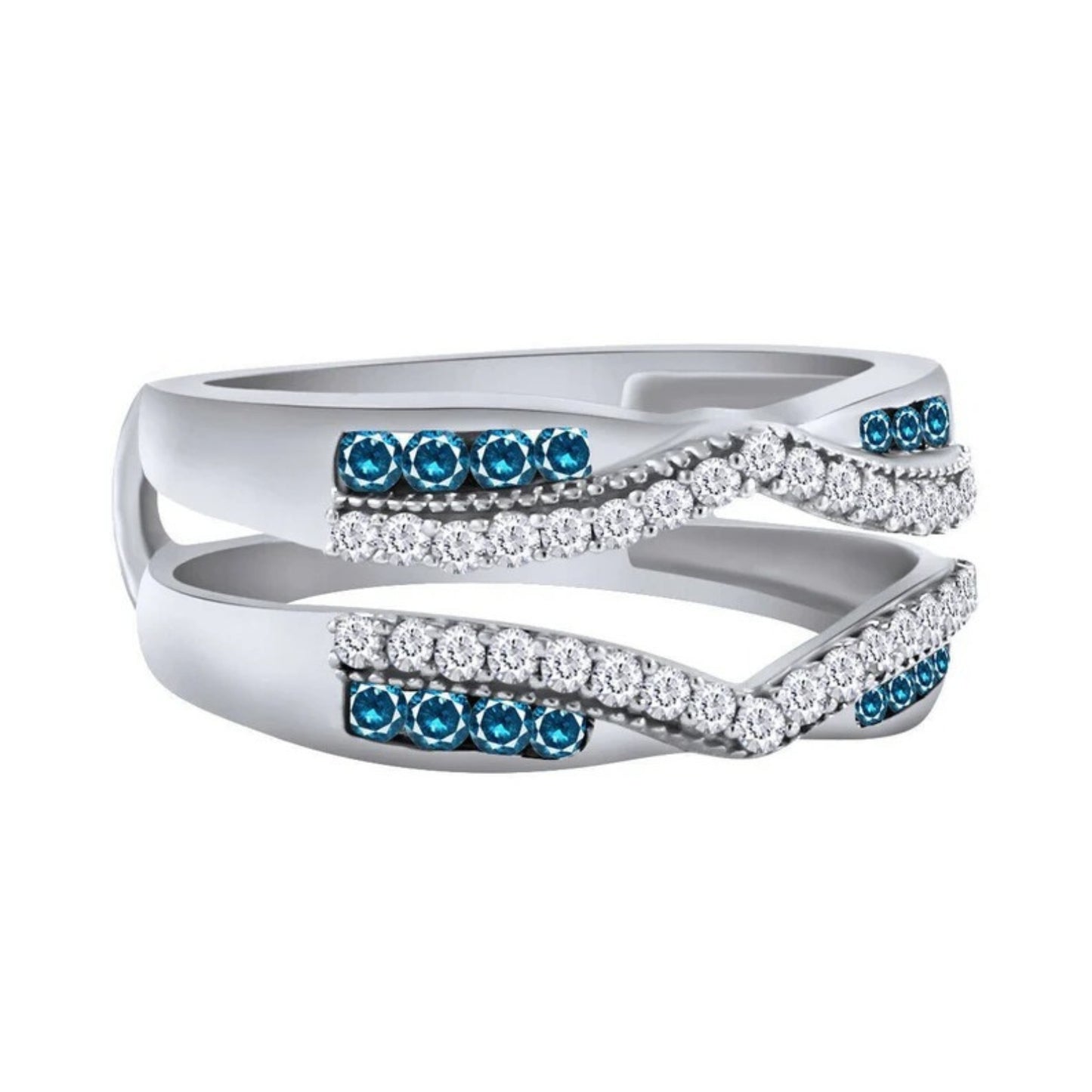 Round Cut Blue Topaz 14K White Gold Finish Wrap Enhancer Band Ring