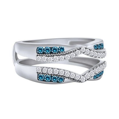 Round Cut Blue Topaz 14K White Gold Finish Wrap Enhancer Band Ring
