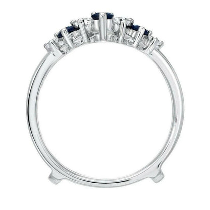 Women's 14K White Gold Plated Round Cut Sapphire & Diamond Wrap/ Enhancer Ring