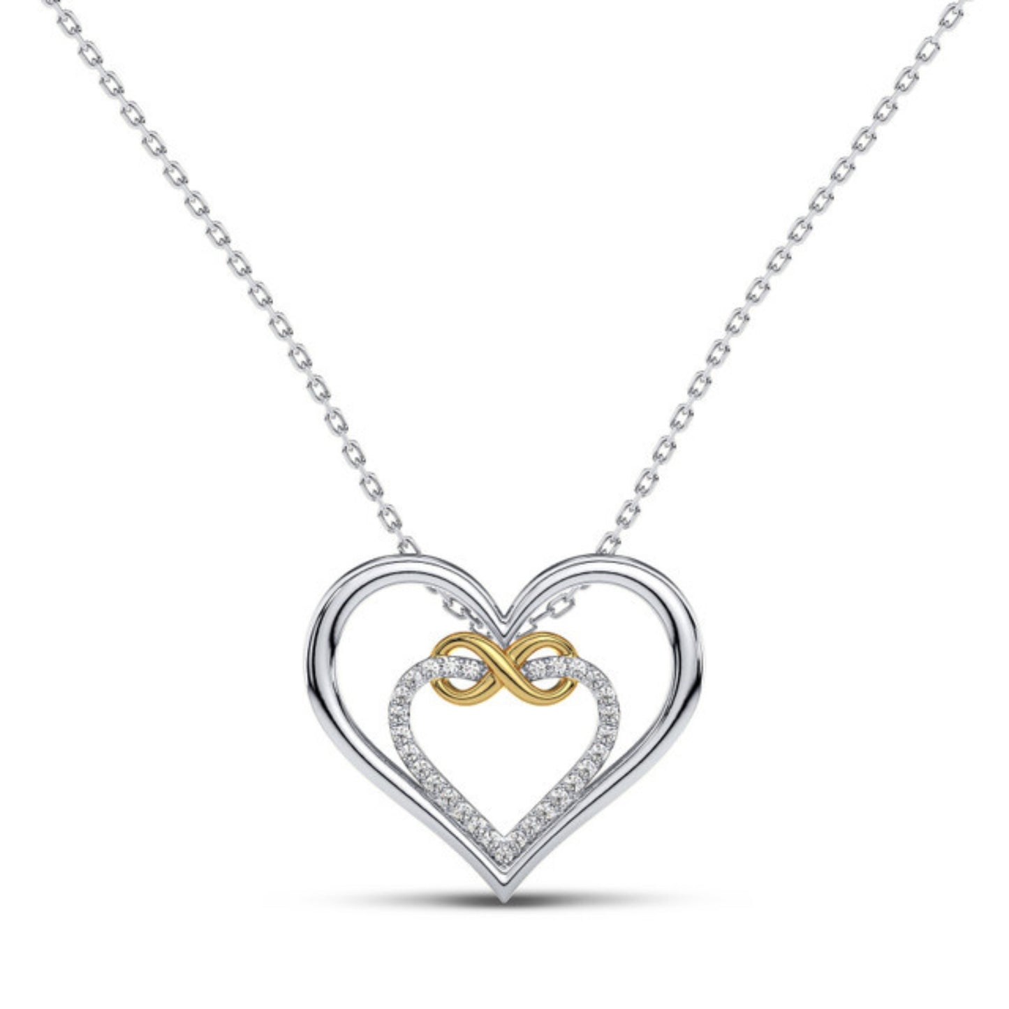 14K White Gold Finish Round Cut Diamond Infinity Love Heart Shape Pendant Gift For Love Once