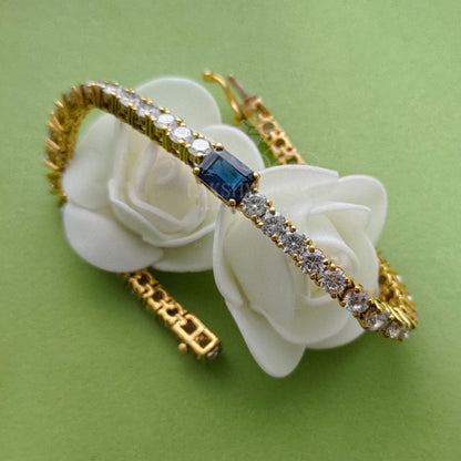 Emerald Cut Blue Sapphire & Round Diamond Women's Classic Bracelet