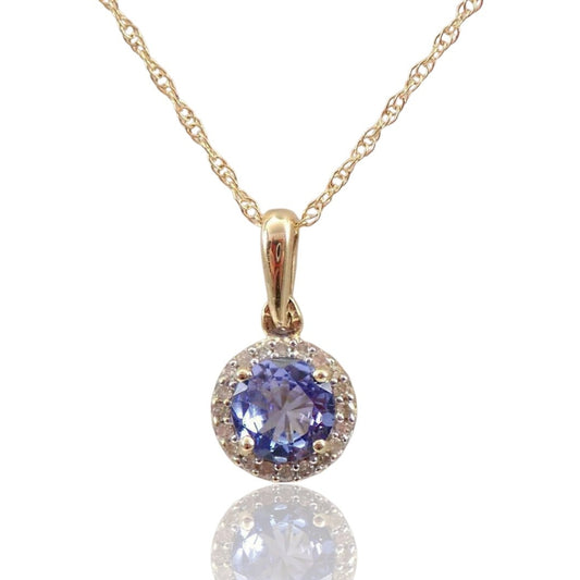 Round Cut Tanzanite 14K Yellow Gold Plated Halo Pendant Necklace