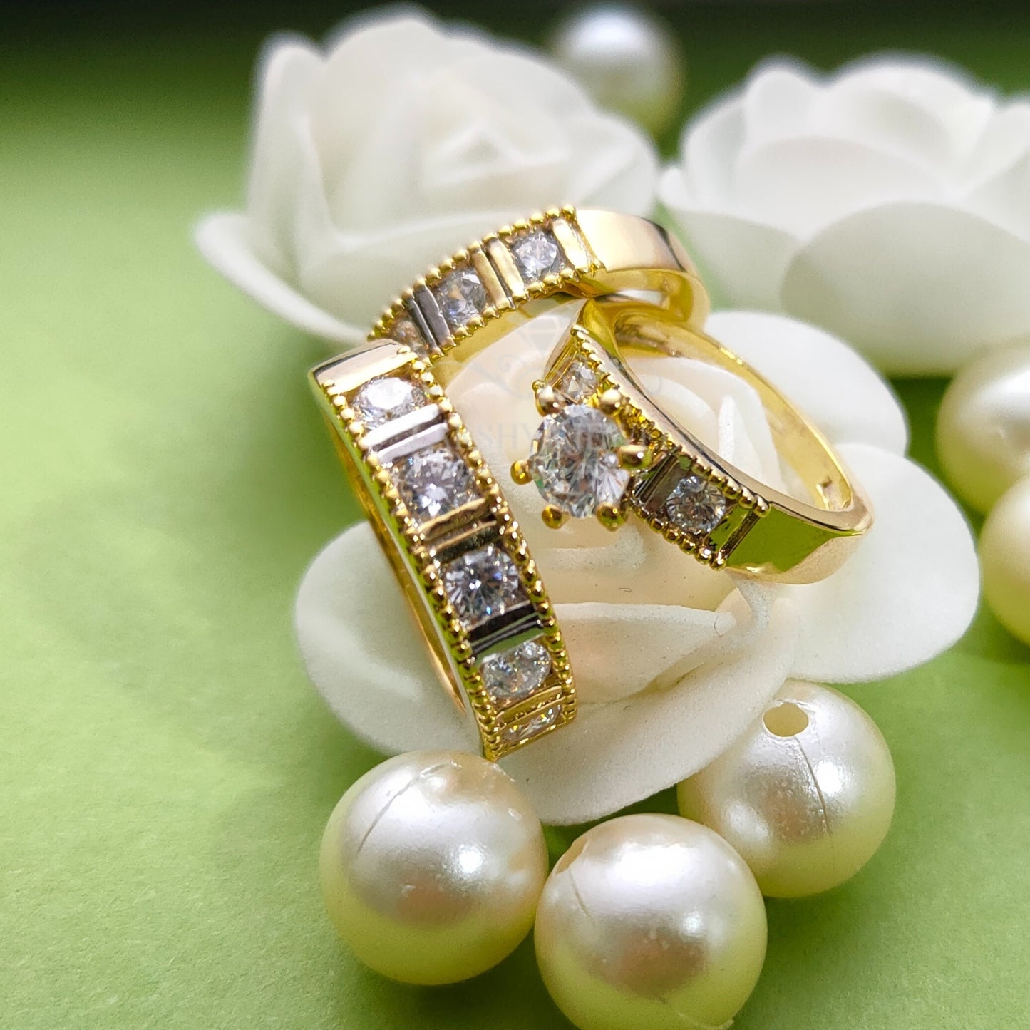 Couple Weddinf Ring Set For Women's & Men's 14K Yellow Gold Finish