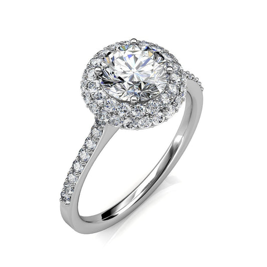 14K White Gold Finish Round Cut Diamond Engagement Wedding Halo Ring