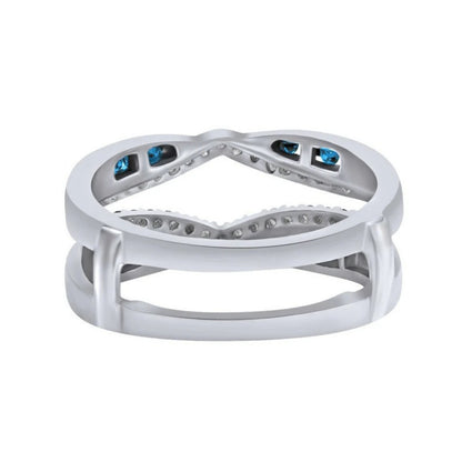 Round Cut Blue Topaz 14K White Gold Finish Wrap Enhancer Band Ring