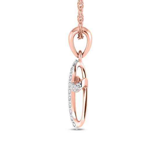 Ladies 14K Rose Gold Plated Round Cut Diamond Cross Pendant