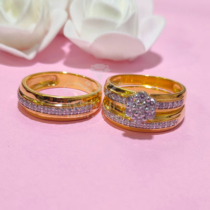 14K Yellow Gold Finish Round Cut Diamond Engagement Ring Set