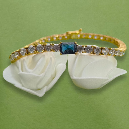 Emerald Cut Blue Sapphire & Round Diamond Women's Classic Bracelet