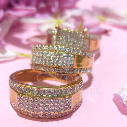 Women's & Men's Trio Ring Set 14K Yellow Gold Finish Round Cut Diamond
