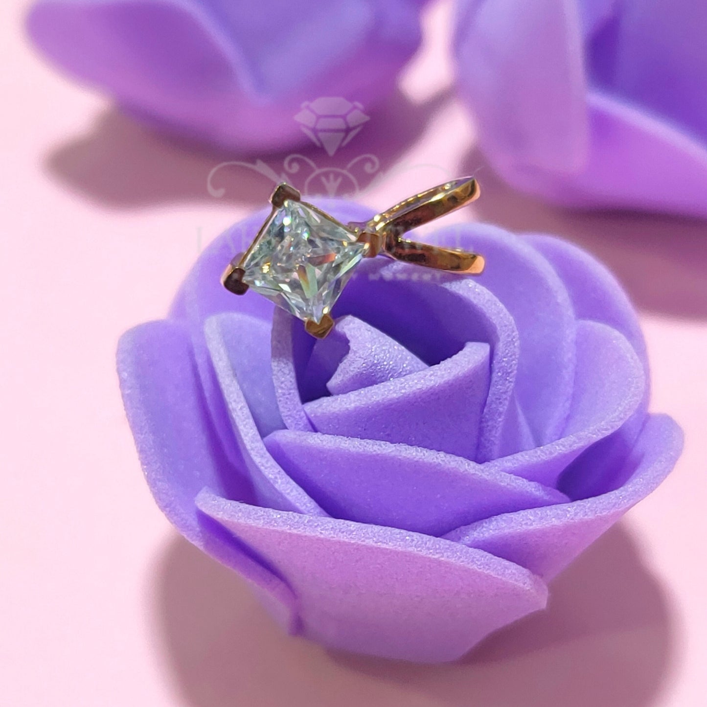 Princess Cut Diamond 14K Yellow Gold Finish Solitaire Pendant Necklace
