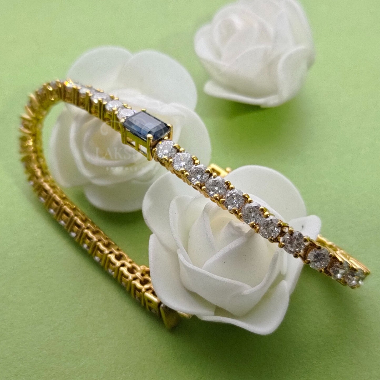 Emerald Cut Blue Sapphire & Round Diamond Women's Classic Bracelet