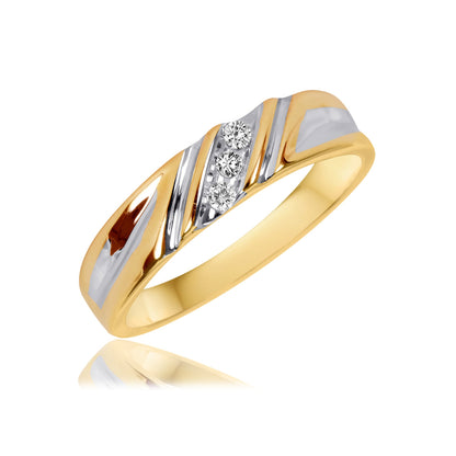 His & Her Round Cut Diamond 14K White & Yellow Gold Finish Wedding Trio Ring Set